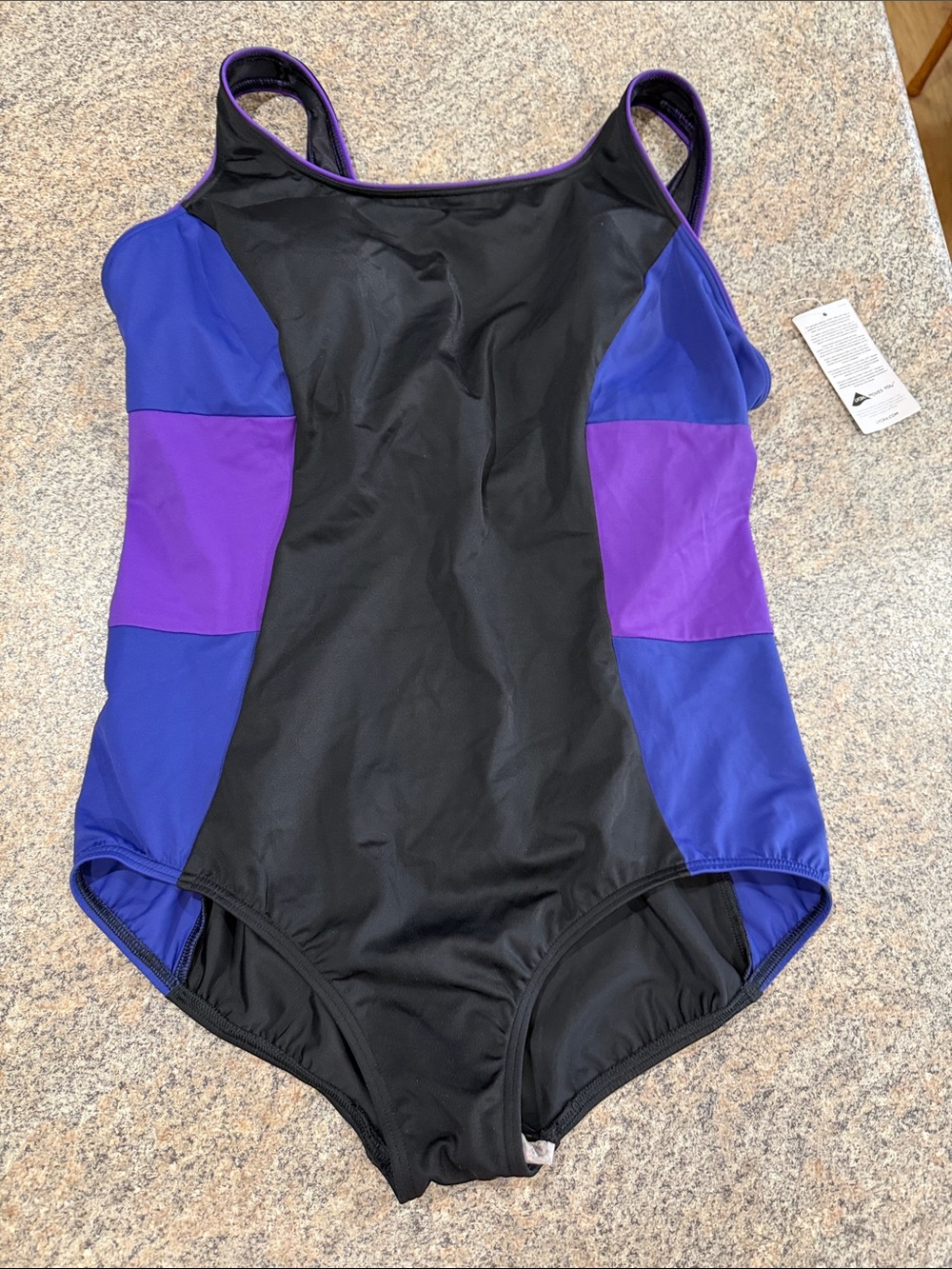 Lands' End colorblock One-Piece Swimsuit in Black, Purple & Blue size 16W LONG